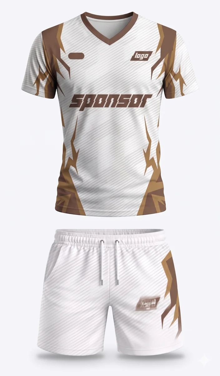 Polera y short sublimados blancos con detalles café